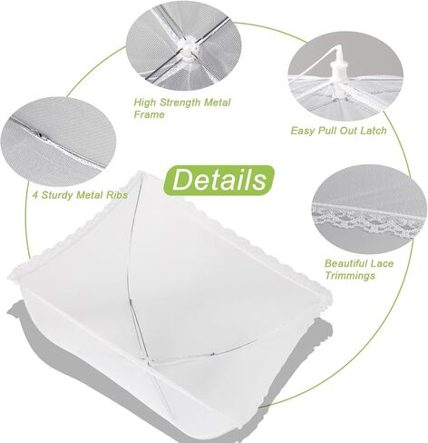4 Pack Large Mesh Food Covers 17" x 17", Tall White Nylon Food Tents, Collapsible Pop-Up Food Cover Umbrellas for Camping, Picnics, BBQ, Parties, Plant, Flower, Fruit Cover in Kuwait