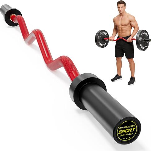 EZ Curl Barbell Bar 47" for 2-Inch Plates – Olympic Curl Bar for Bicep, Tricep, Hip Thrusts, Squat, Home Gym – 700lb Weight Capacity, Anti-Slip Diamond Knurling & Ergonomic Curved in Kuwait