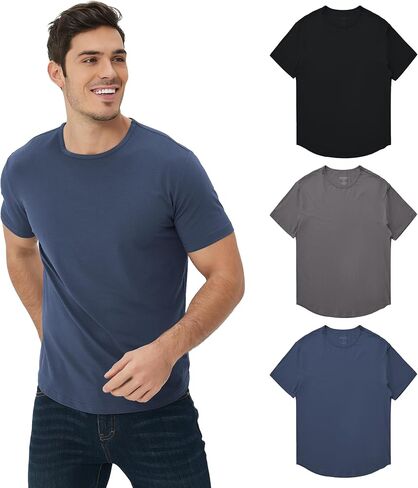 netdraw Men's Ultra-Soft Bamboo Viscose Long Sleeve T-Shirt, Lightweight Curved Hem Cotton Blend Casual Tee in Kuwait