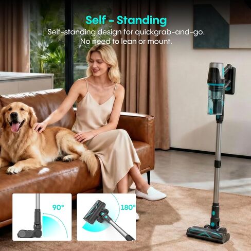 Bagotte Cordless Vacuum Cleaner,65KPa 65Mins Stick Vacuum with Self-Standing,Anti-Tangle Touch Screen LED Display, Detachable Battery Pack, Rechargeable Vacuum for Floor/Carpet/Pet Hair in Kuwait