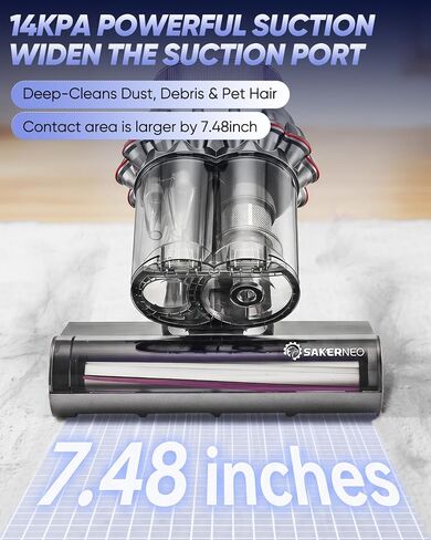 SAKERNEO Powerful Bed Vacuum Cleaner with Digital Display, 5-Cyclone Filtration, 14kPa Strong Suction, HEPA Filter, Handheld Vacuum for Mattress, Carpet, Sofa and Pet Hair in Kuwait