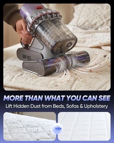 SAKERNEO Powerful Bed Vacuum Cleaner with Digital Display, 5-Cyclone Filtration, 14kPa Strong Suction, HEPA Filter, Handheld Vacuum for Mattress, Carpet, Sofa and Pet Hair in Kuwait