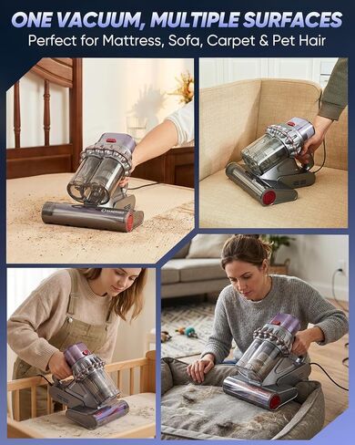 SAKERNEO Powerful Bed Vacuum Cleaner with Digital Display, 5-Cyclone Filtration, 14kPa Strong Suction, HEPA Filter, Handheld Vacuum for Mattress, Carpet, Sofa and Pet Hair in Kuwait