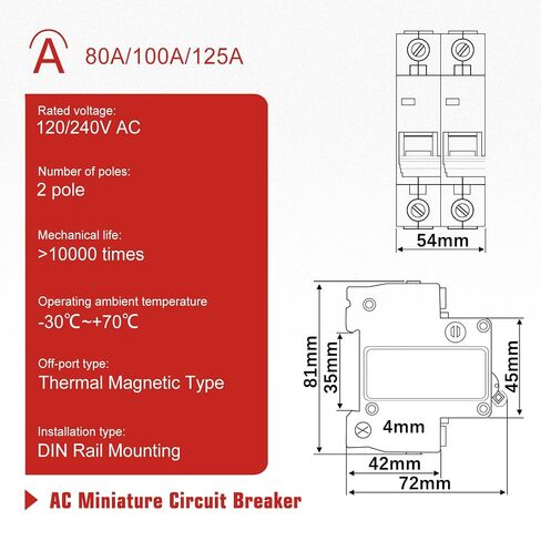APIELE AC Miniature Circuit Breaker 120/240V 80Amp 2Pole DIN Rail Mount Thermal Magnetic Trip for AC Solar Disconnect Switch in Kuwait