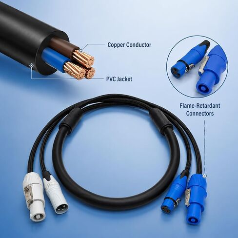 AMIMA 3x2.5mm² Powercon إلى Powercon & 3-Pin XLR ذكر إلى أنثى كابل هجين، طاقة احترافية وDMX/سلك كومبو إشارة الصوت لإضاءة المسرح، مكبرات الصوت النشطة (78.74 بوصة) in Kuwait