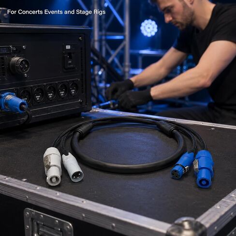 AMIMA 3x2.5mm² Powercon إلى Powercon & 3-Pin XLR ذكر إلى أنثى كابل هجين، طاقة احترافية وDMX/سلك كومبو إشارة الصوت لإضاءة المسرح، مكبرات الصوت النشطة (78.74 بوصة) in Kuwait