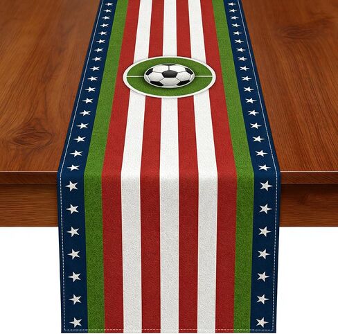Soccer Table Runner, World Cup Soccer Party Decorations, Table Runner for Dining & Kitchen Tables, Home Decor with Soccer Stripe Star Pattern (70.87"×11.81") in Kuwait