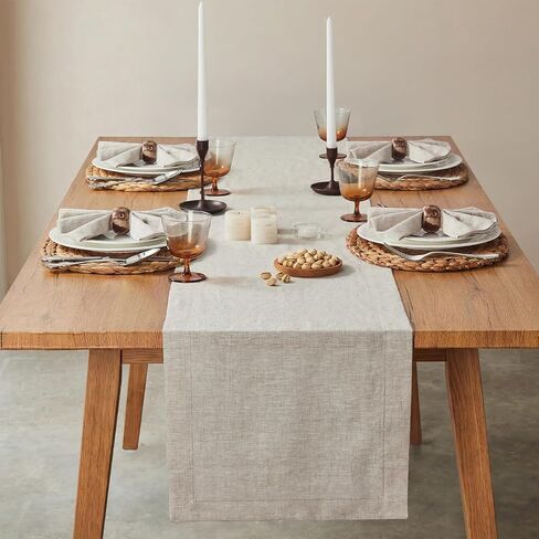 KINGSTONE 100% French Linen Table Runner 72", 210GSM Heavyweight Artisanry, Crease-Free Scroll Packaging, 14x72 for Easter, Mother's Day, Modern Farmhouse Decor in Kuwait