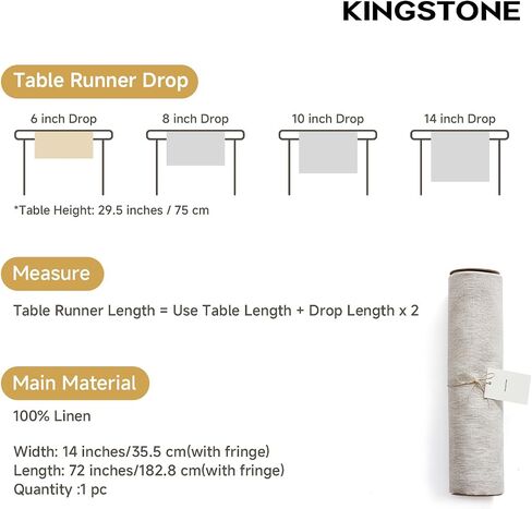 KINGSTONE 100% French Linen Table Runner 72", 210GSM Heavyweight Artisanry, Crease-Free Scroll Packaging, 14x72 for Easter, Mother's Day, Modern Farmhouse Decor in Kuwait