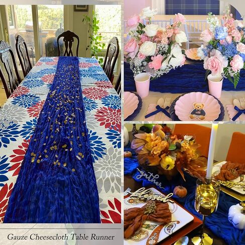 12 Pack Royal Blue Table Runner 17x108 Inch Royal Blue Cheesecloth Table Runner Semi Gauze Table Runners Rustic Sheer Fabric Cheese Cloth Table Runners for Wedding Party Birthday Baby Bridal Shower in Kuwait