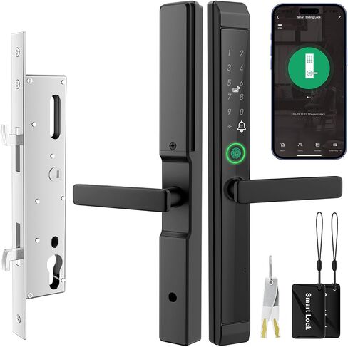 Sliding Door Smart Lock, Sliding Glass Door Lock with Fingerprint, JNZCH Smart Mortise Lock with App Control, IC Card, Keys, Anti-Peep Touchscreen, Perfect for Patio in Kuwait