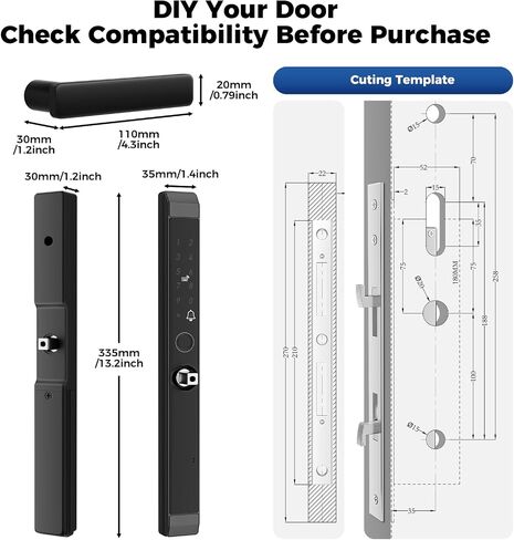 Sliding Door Smart Lock, Sliding Glass Door Lock with Fingerprint, JNZCH Smart Mortise Lock with App Control, IC Card, Keys, Anti-Peep Touchscreen, Perfect for Patio in Kuwait