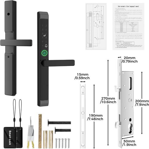 Sliding Door Smart Lock, Sliding Glass Door Lock with Fingerprint, JNZCH Smart Mortise Lock with App Control, IC Card, Keys, Anti-Peep Touchscreen, Perfect for Patio in Kuwait