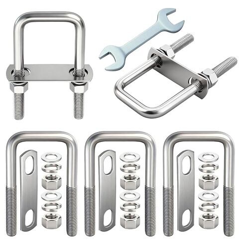 5Sets M12 Thread Heavy Duty Square U-Bolts, 4-1/2" L x 2-1/16" W, 304 Stainless Steel U-Bolts with Bolt Plate Washers Nuts and Wrench in Kuwait