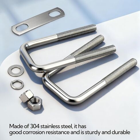 5Sets M12 Thread Heavy Duty Square U-Bolts, 4-1/2" L x 2-1/16" W, 304 Stainless Steel U-Bolts with Bolt Plate Washers Nuts and Wrench in Kuwait