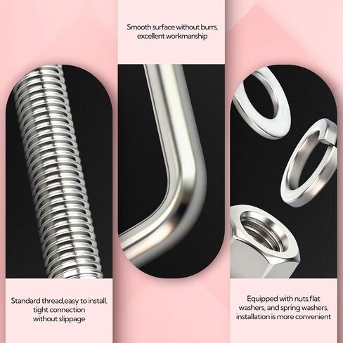 5Sets M12 Thread Heavy Duty Square U-Bolts, 4-1/2" L x 2-1/16" W, 304 Stainless Steel U-Bolts with Bolt Plate Washers Nuts and Wrench in Kuwait