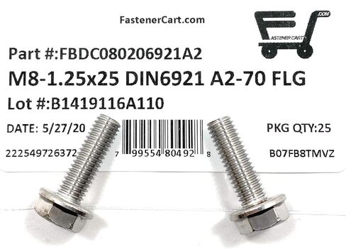 M8-1.25 x 25 Stainless Steel Flange Bolt DIN 6921 A2 Stainless Steel (25 Pieces) M8x25 in Kuwait