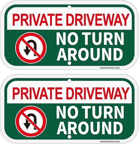 Private Driveway Sign, No Turn Around Sign, Private Drive Signs, No Turnaround Signs，2Pack-12"x6" Rust Free Reflective Aluminum, Fade/Weather Resistant, UV Protected, Easy to Mount in Kuwait
