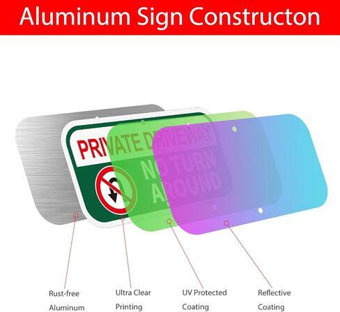 Private Driveway Sign, No Turn Around Sign, Private Drive Signs, No Turnaround Signs，2Pack-12"x6" Rust Free Reflective Aluminum, Fade/Weather Resistant, UV Protected, Easy to Mount in Kuwait