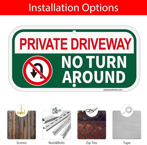 Private Driveway Sign, No Turn Around Sign, Private Drive Signs, No Turnaround Signs，2Pack-12"x6" Rust Free Reflective Aluminum, Fade/Weather Resistant, UV Protected, Easy to Mount in Kuwait