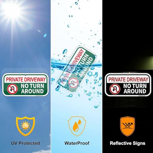 Private Driveway Sign, No Turn Around Sign, Private Drive Signs, No Turnaround Signs，2Pack-12"x6" Rust Free Reflective Aluminum, Fade/Weather Resistant, UV Protected, Easy to Mount in Kuwait