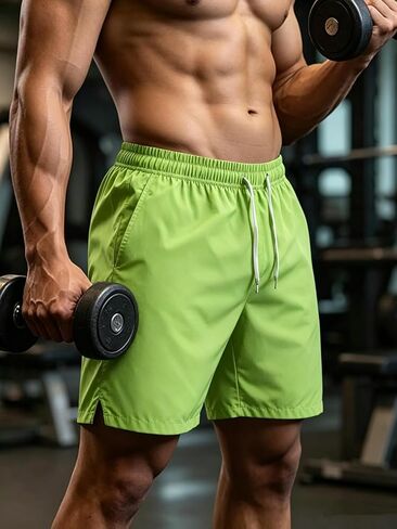 Men's Athletic Shorts with Pockets, Stretch Waistband Casual Shorts - Lightweight Quick Dry for Running Gym Workout in Kuwait