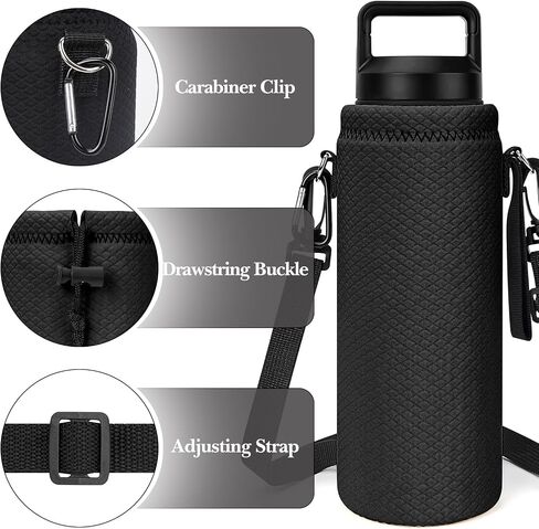 Linkidea Water Bottle Carrier with Strap Compatible with YETI Rambler Bottle 26oz, Waterbottle Sling Bag Holder with Shoulder Strap, Black in Kuwait
