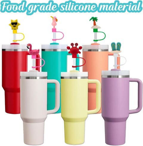 3D Summer Stanley Straw Covers for Stanley Cup, Ocean Beach Straw Toppers for Stanley, Cute Cartoon Food Grade Silicone Topper, Stereoscopic Reusable Straws Cap Stopper for 0.4Inch/10mm 6PCS in Kuwait