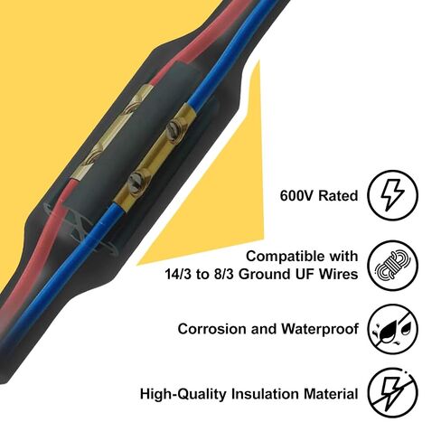 2 Sets Underground Wire Splice Kit Fits 14/3 to 8/3 Range Direct Burial Uf Wire, Handle Voltages up to 600V, Includes Connectors and Heat Shrink Tube Electrical Cables in Kuwait
