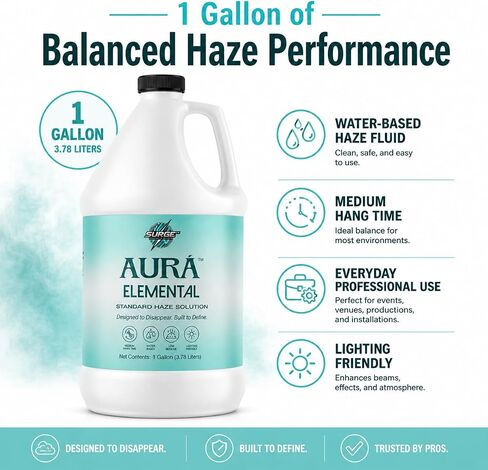 سائل ضباب مائي من SurgeFX Aura Elemental، سعة 1 جالون - عصير ضباب نظيف لدي جي، والحفلات، وإضاءة المسرح والليزر in Kuwait