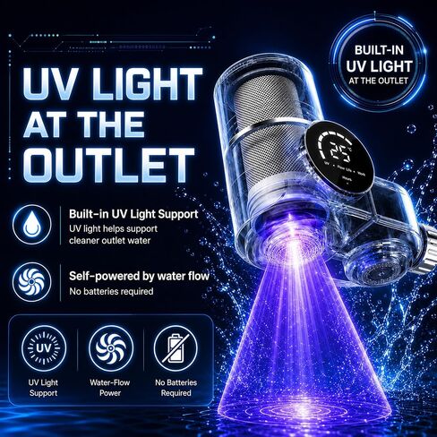 Combo Eurolife Faucet Mount Water Filter EL-LS-A13, LED Sink Water Filter with UV Light and Real Time Filter Life Indicator, Carbon Filter 8 Level fine Filtration, Extra More 2 Carbon Filter Included in Saudi Arabia