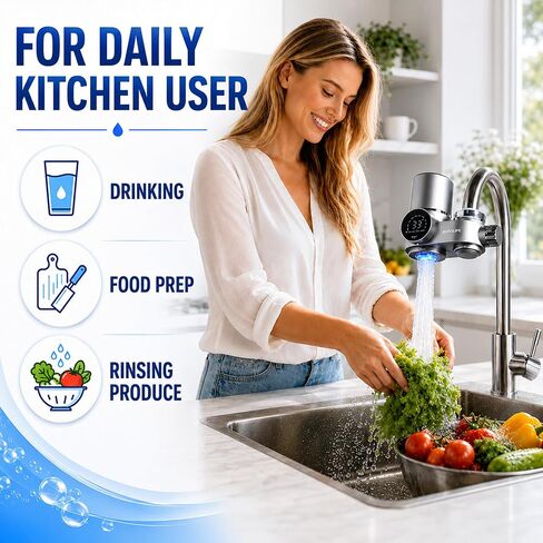 Combo Eurolife Faucet Mount Water Filter EL-LS-A13, LED Sink Water Filter with UV Light and Real Time Filter Life Indicator, Carbon Filter 8 Level fine Filtration, Extra More 2 Carbon Filter Included in Saudi Arabia