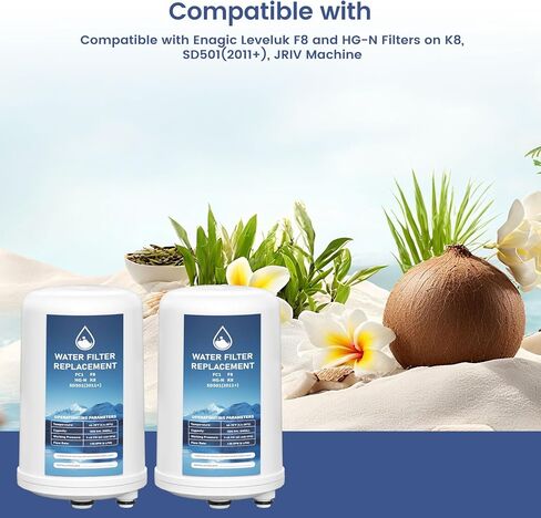 FC1 HG-N F8 Water Filter Replacement Cartridge Compatible with Enagic Leveluk K8, SD501 (2011+), JRIV 8-Plate Ionizer Machines Alkaline Water System, Pack of 2 in Saudi Arabia