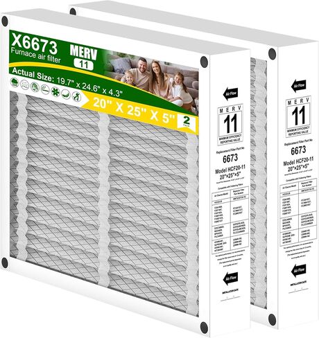 Lennox X6673 20x25x5 in. HVAC Furnace Replacement Air Filter | Foldable MERV 13 Filter, Low air resistance safeguards AC system | Actual Size: 19.7"x24.6"x4.3", 2-PACK in Kuwait