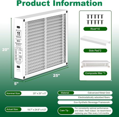 Lennox X6673 20x25x5 in. HVAC Furnace Replacement Air Filter | Foldable MERV 13 Filter, Low air resistance safeguards AC system | Actual Size: 19.7"x24.6"x4.3", 2-PACK in Kuwait