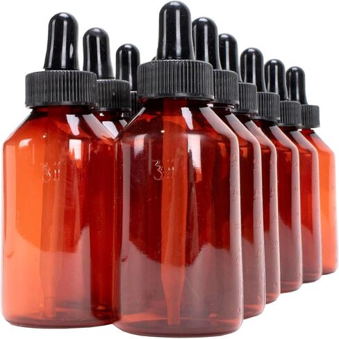 2oz Empty Plastic Dropper Bottle, 12 Pack, Amber Bottle, Black Dropper, 60mL, for Medication, Essential Oils, Chemicals, Perfumes & Colognes in Kuwait