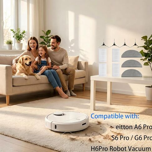 مجموعة الملحقات البديلة لـ eitton A6 Pro / S6 Pro / G6 Pro / H6Pro Robot Vacuum Cleaner: 11 قطعة أجزاء، 4 مرشح HEAP، 3 ممسحة 4 فرش جانبية in Kuwait