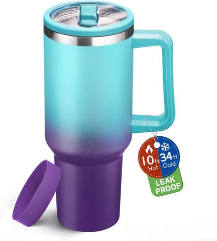 BENZZO 40 oz Tumblers with Handle - Spill Proof Flip Straw Travel Cups 40oz Water Bottle With Handle in Kuwait
