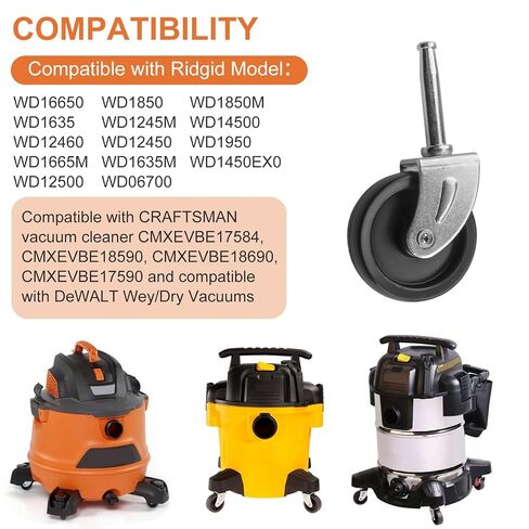 4 قطع 12293 عجلة مكنسة كهربائية رطبة وجافة متوافقة مع Ridgid، Craftsman، مكانس Dewalt، قطع غيار Shop Vac لموديلات RV1250، RT1200، 1650RV، WD1850M، WD1635M in Kuwait