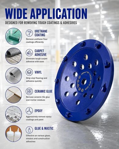 PCD Cup Wheel for Concrete Floor Surface Coating and Urethane, Epoxy Removal, 7-Inch 9 Quarter-Segment, 5/8"-11 Threaded Diamond Grinding Disc in Kuwait