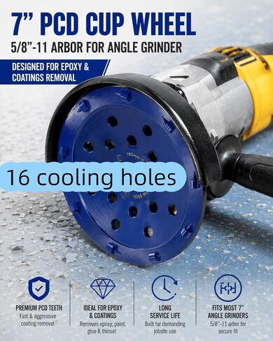 PCD Cup Wheel for Concrete Floor Surface Coating and Urethane, Epoxy Removal, 7-Inch 9 Quarter-Segment, 5/8"-11 Threaded Diamond Grinding Disc in Kuwait