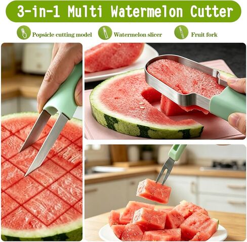 Watermelon Slicer, Stainless Steel Watermelon Popsicle Cutter Mold | Watermelon Cutter Slicer Tool 3-Piece Set, Ergonomic Handle and Sharp Cutter, Fruit Cutter for Home Kitchen Picnic BBQ in Kuwait