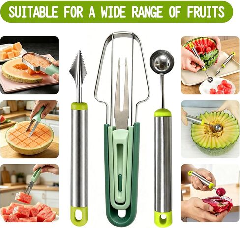 Watermelon Slicer, Stainless Steel Watermelon Popsicle Cutter Mold | Watermelon Cutter Slicer Tool 3-Piece Set, Ergonomic Handle and Sharp Cutter, Fruit Cutter for Home Kitchen Picnic BBQ in Kuwait