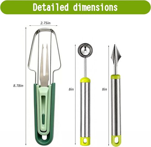 Watermelon Slicer, Stainless Steel Watermelon Popsicle Cutter Mold | Watermelon Cutter Slicer Tool 3-Piece Set, Ergonomic Handle and Sharp Cutter, Fruit Cutter for Home Kitchen Picnic BBQ in Kuwait