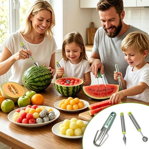 Watermelon Slicer, Stainless Steel Watermelon Popsicle Cutter Mold | Watermelon Cutter Slicer Tool 3-Piece Set, Ergonomic Handle and Sharp Cutter, Fruit Cutter for Home Kitchen Picnic BBQ in Kuwait
