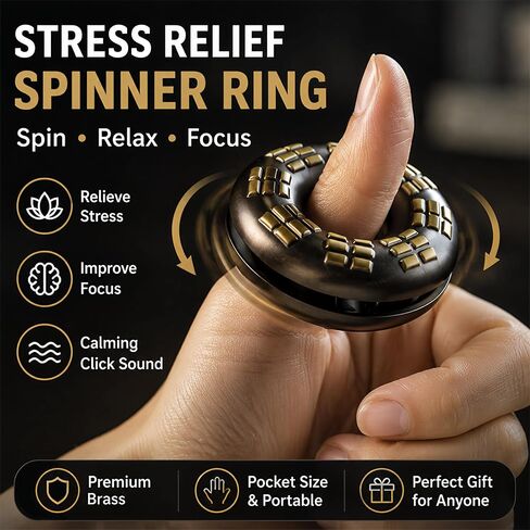 Mystic Ring Bell for Meditation & Sound Healing – Brass Finger Chime with Rotating Steel Beads, Mindfulness Bell for Yoga, Zen Relaxation, Spiritual Rituals & Stress Relief in Kuwait