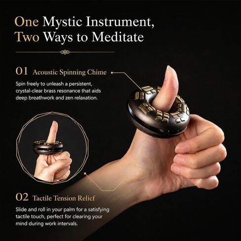 Mystic Ring Bell for Meditation & Sound Healing – Brass Finger Chime with Rotating Steel Beads, Mindfulness Bell for Yoga, Zen Relaxation, Spiritual Rituals & Stress Relief in Kuwait