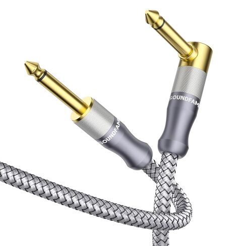 90 Degree 6.35mm TS Instrument Cable 10ft/3M, 1/4 Inch Right Angle Mono Guitar Cable, Gold-Plated Nylon Braided Cord for Electric Guitar, Bass, Amp, Mixer, Pedalboard - Grey in Kuwait