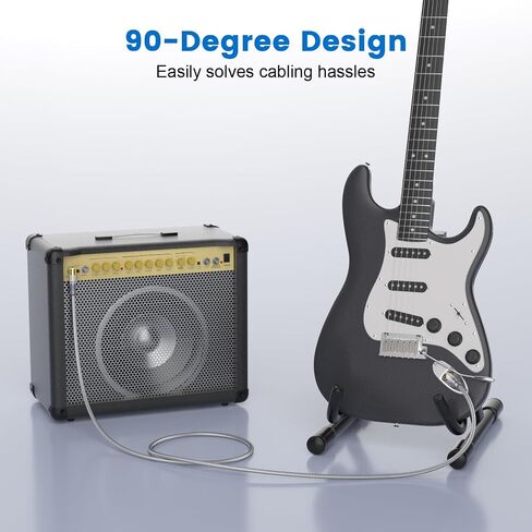 90 Degree 6.35mm TS Instrument Cable 10ft/3M, 1/4 Inch Right Angle Mono Guitar Cable, Gold-Plated Nylon Braided Cord for Electric Guitar, Bass, Amp, Mixer, Pedalboard - Grey in Kuwait