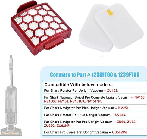 Filters Replacement for Shark Pet ZU102 ZU100 ZU60 ZU62 Swivel Pro ZU51 NV151 NV150 CU50WM NV181 NV251 NV255 Navigator Upright Vacuum, Part 1238FT60 1239FT60 in Kuwait